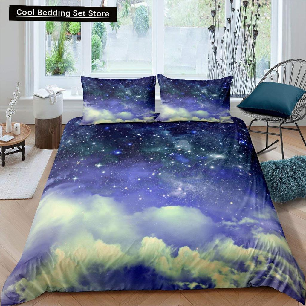 Starry Sky King Queen Duvet Cover Colorful Galaxy Bedding Set Outer Space 2/3pcs Quilt Cover Glitter Polyester Comforter Cover