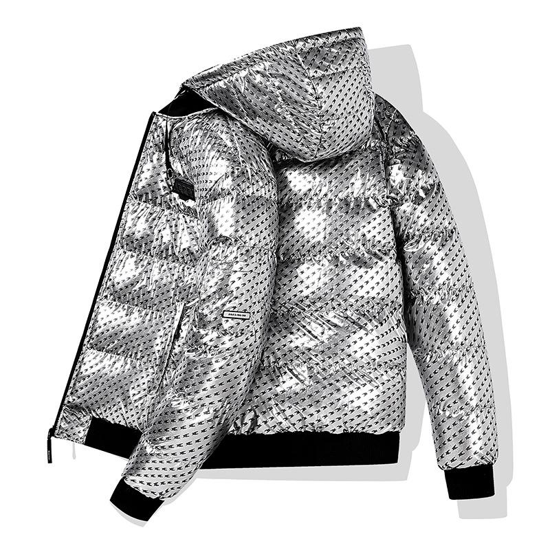 

Глянцевая хлопковая куртка для мужчин Американский стиль Полная печать Утолщенная Теплая Свободная Съемный капюшон Двусторонняя Хлопковая куртка с капюшоном 4XL