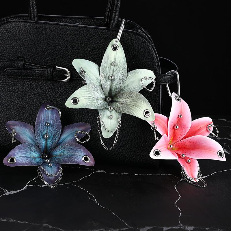 Creative Orchid Lily Simulation Flower Keychain  Backpack Decoration Accessories