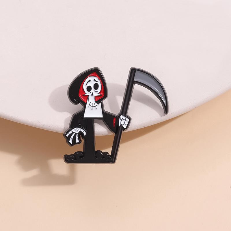 The Grim Reaper Adventures Animation Enamel Pin Funny Skeleton Halloween Brooch Lapel Badge Jewelry Gifts For Kids Friends
