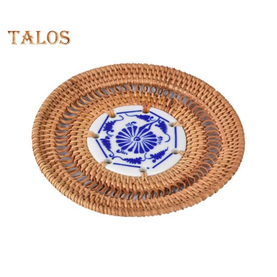 Ručně vyráběné ratanové podložky pod horké nápoje, tepelně izolační podložky, podložky na kuchyňský stůl s keramickou intarzií, dekorativní prostírání pro jídelnu, bar