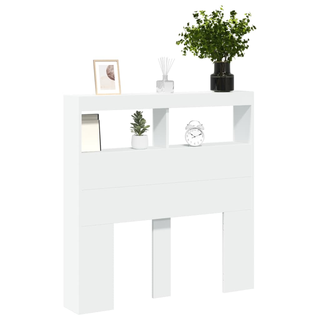 LED Headboard with Shelves White 100 X 17 X 102 Cm