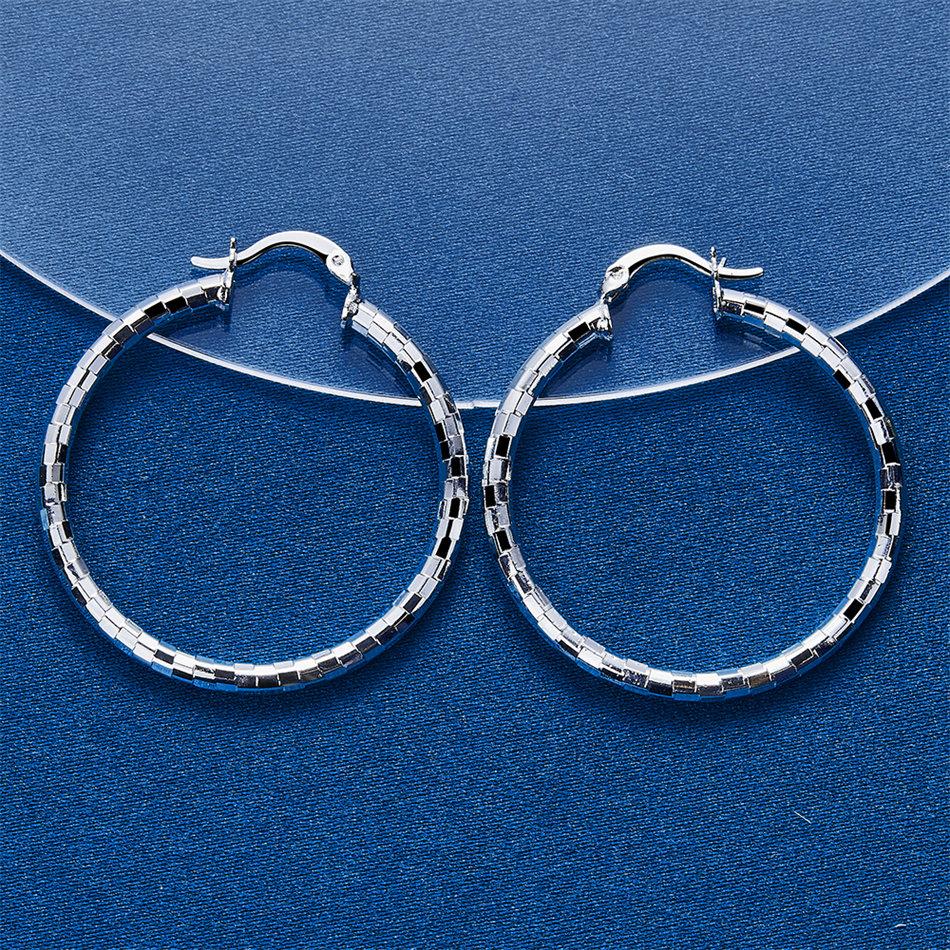 1 Pair of 925 Sterling Silver 40mm Exquisite Round Hoop Earrings for Women Jewelry Fashion Party Gift Accessories