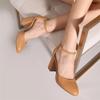 Klassische nackte elegante trendige Bürodame Partyschuhe rote runde Zehen Damen Sommer Sandalen quadratische hohe Absätze