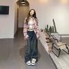 American Spice Girl Vintage Plaid Long Sleeve Red Shirt Women's Spring and Autumn Pure Desire Lazy Plaid Top Jacket Tide