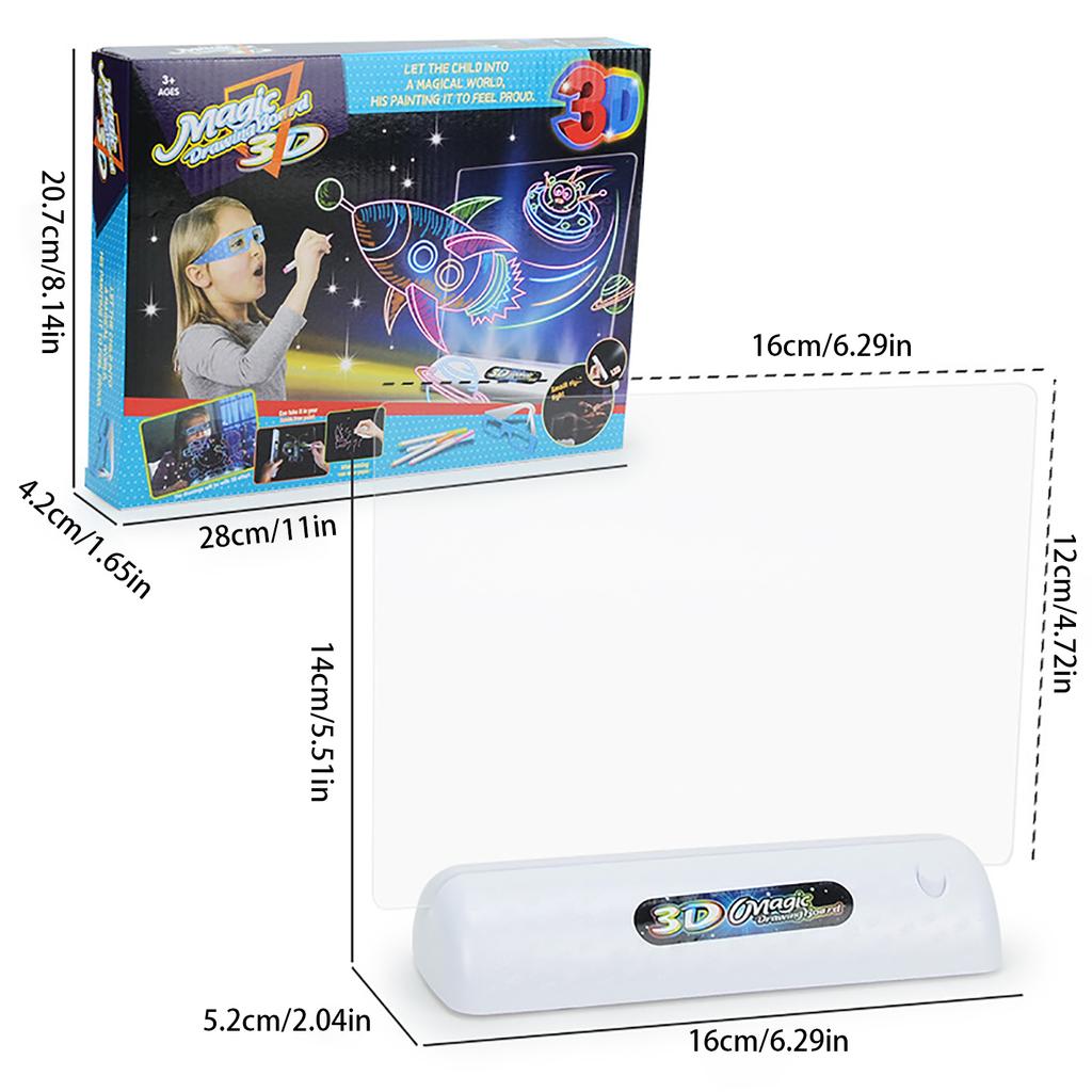 Children'S 3D Drawing Board, 3D Luminous Board, Led Luminous Game Fluorescent Board, Magical Drawing And Writing Board