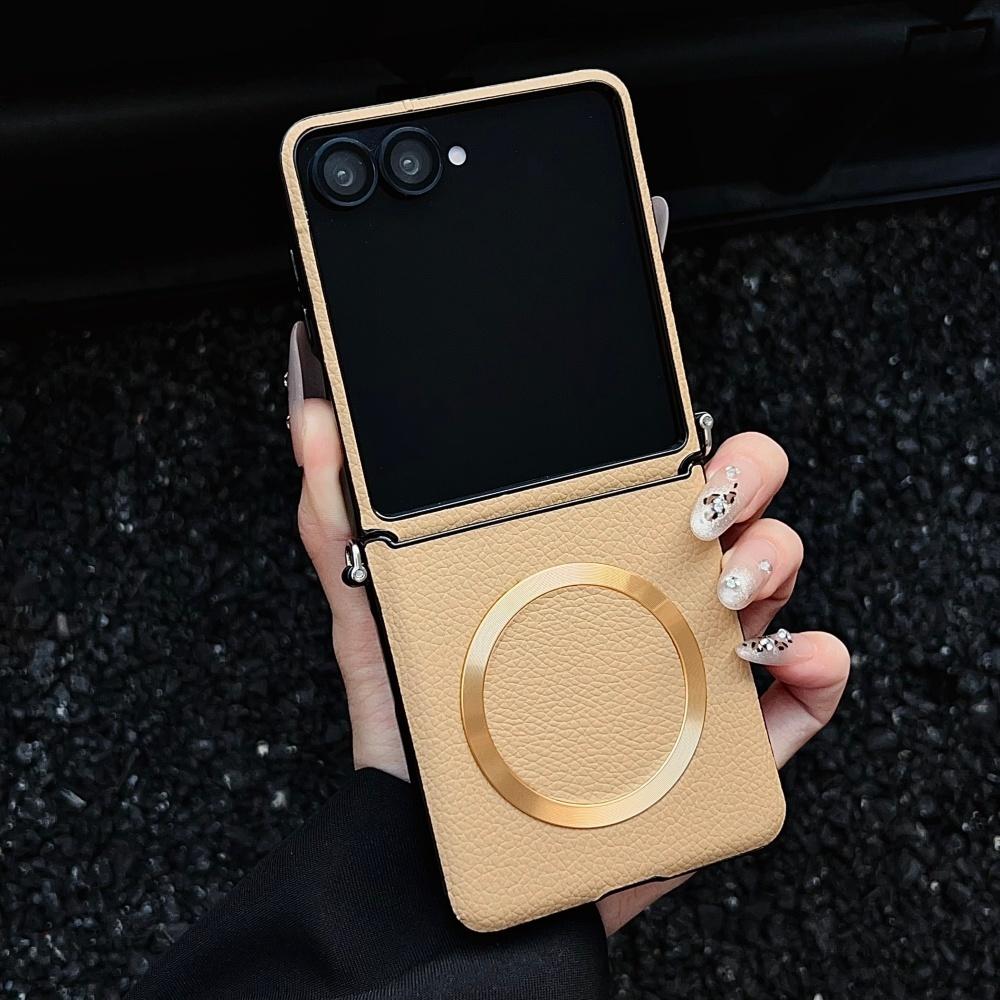 Matte Lichi Leather Soft Magnetic Armor Anti Drop Phone Case for Samsung Galaxy Z Flip 7 6 5 4 for Magsafe Wireless Charge Cover