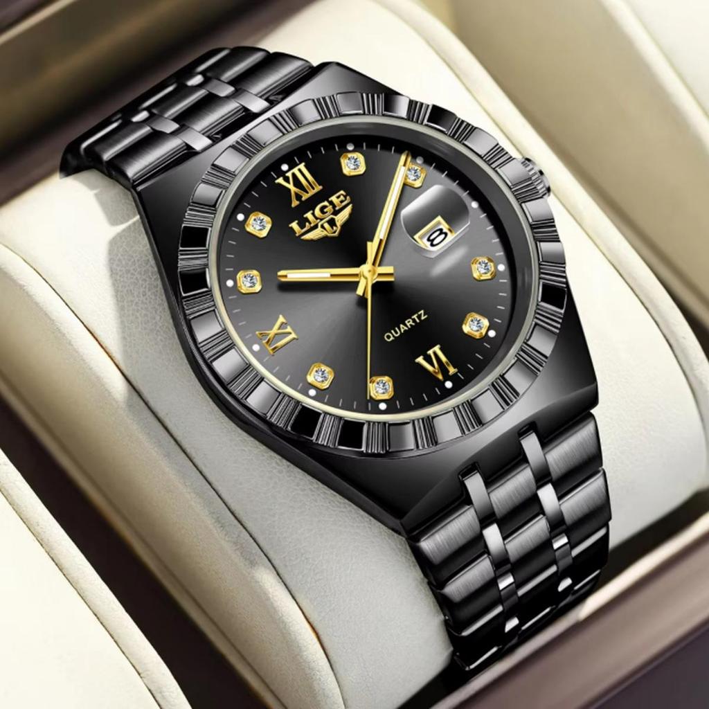 Herrenmode Businessuhr Herren Sport Schwarz Edelstahl Luxus Leuchtend Wasserdicht Herren Quarzuhren