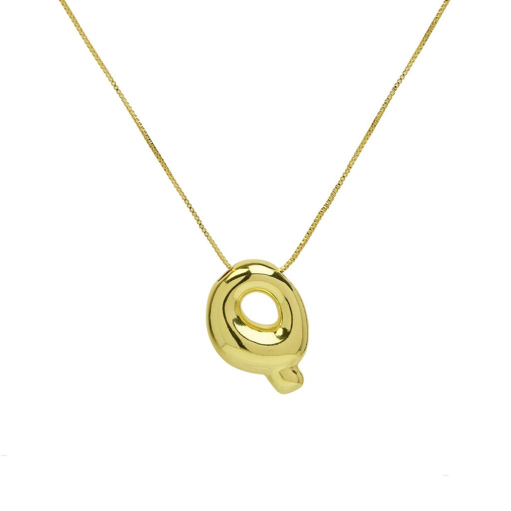 18K Gold Plated Copper Balloon Bubble Chubby Alphabet Pendant Necklace
