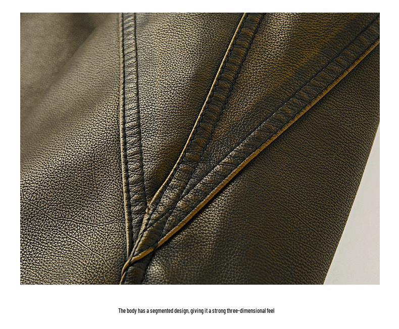 Men's Retro Cool PU Leather Bomber Jacket with Buckle Stand Collar