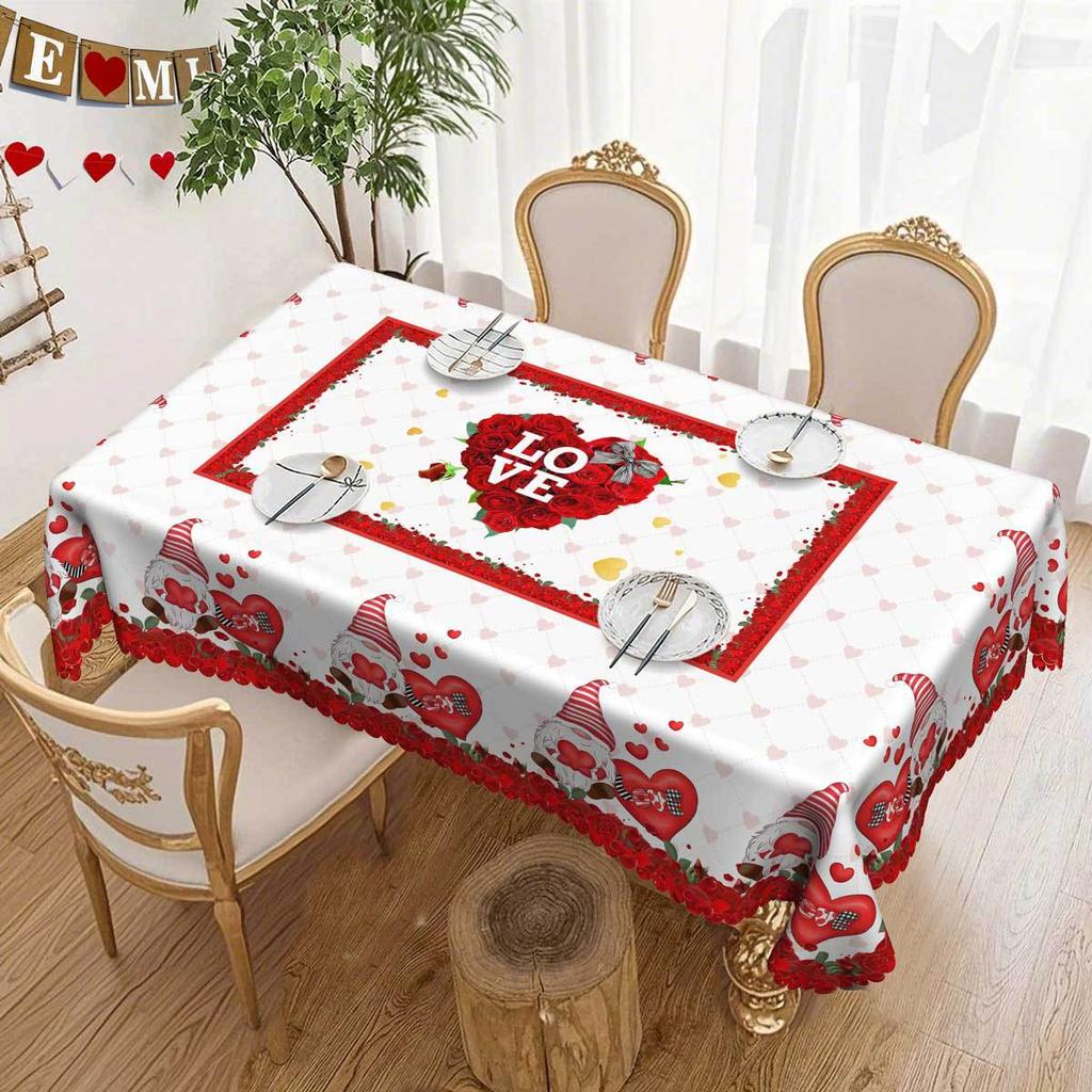 Romantic Love Rose Tablecloth, Valentine'S Day Dwarf Round/Rectangular Tablecloth Love Leave-In Light Luxury Tablecloth