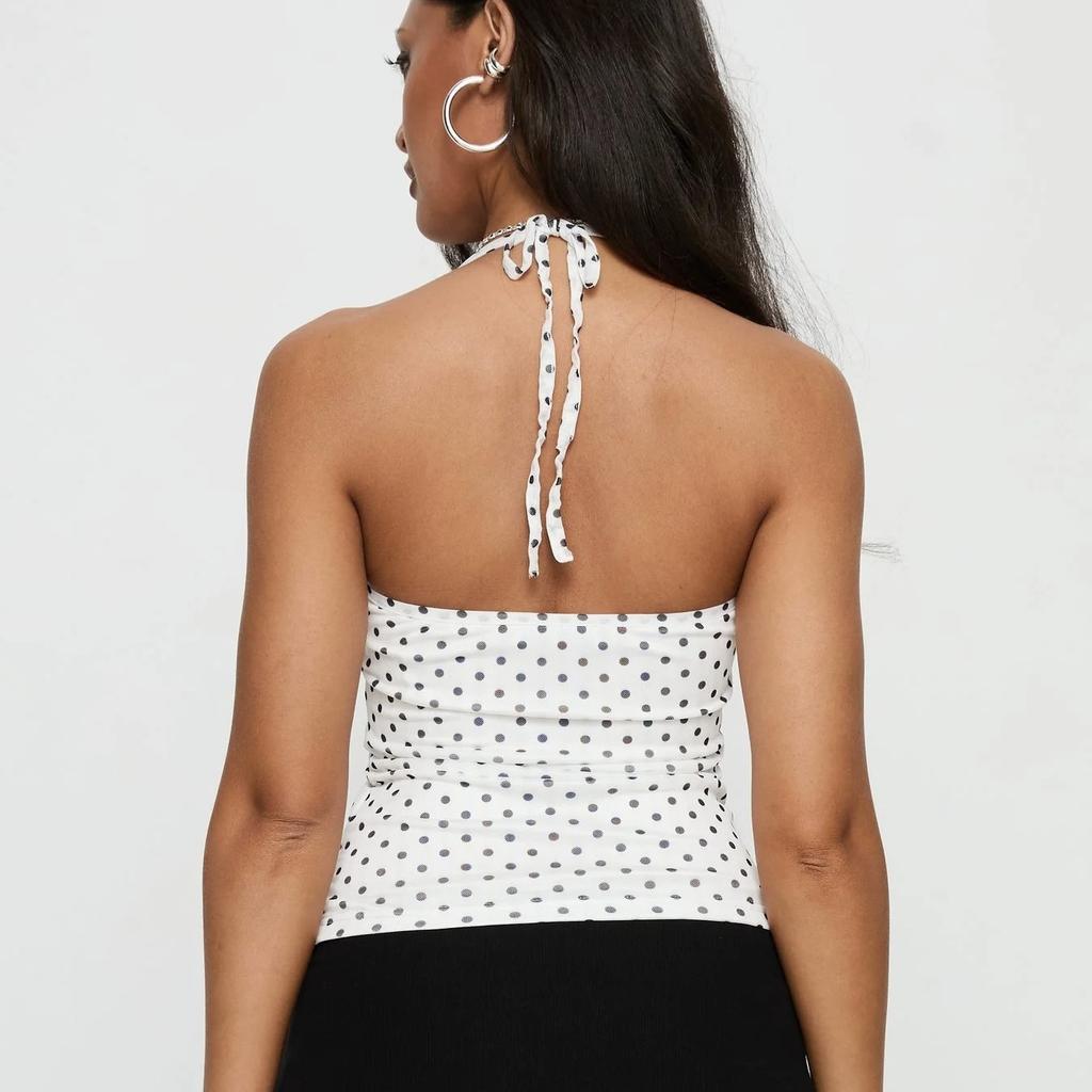 European and American women's clothing summer new fashionable and sexy backless fungus edge strap polka dot top