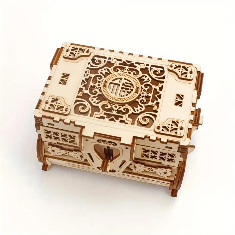1Pc 3D Wooden Puzzle Treasure Box DIY Craft Mechanical Gift for Puzzle Lovers