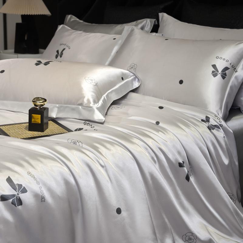 Luxurious Heavy Silk Four-Piece Double-Sided Mulberry Silk Duvet Set with Ice Silk Finish