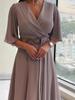 Women's New Style V-Neck Ruffled Dress Fashion Solid Color Long Dress Gentle