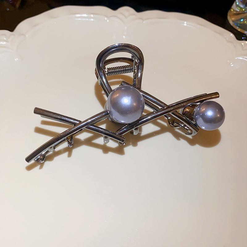 Silver Textured Metal Shark Hair Claw - Women's Stylish Updo Clip Accessory