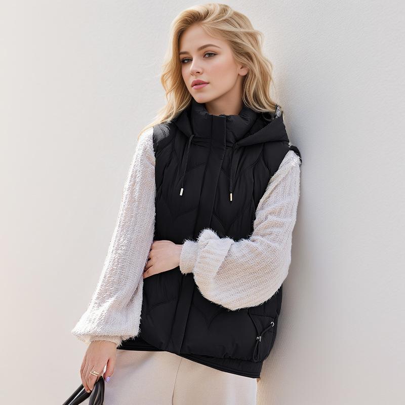 YJKDYK 2024 Winter Women's Sleevsless Jacket Female Casual Hooded Thick Warm Vest Coats Women Pure Color Lightweight Vest Jacket