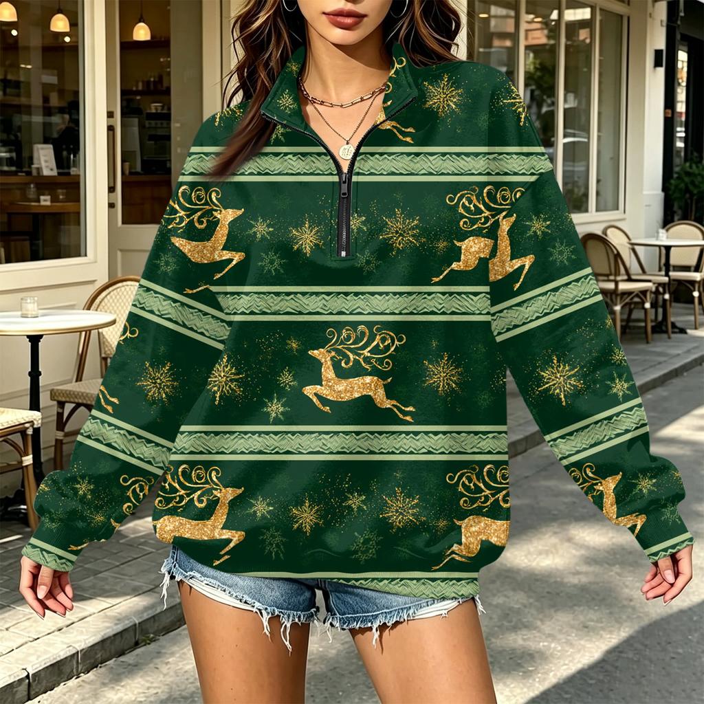 Women's Trendy Printed Half-Zip Sweatshirt Lightweight Casual Pullover for Everyday Wear
