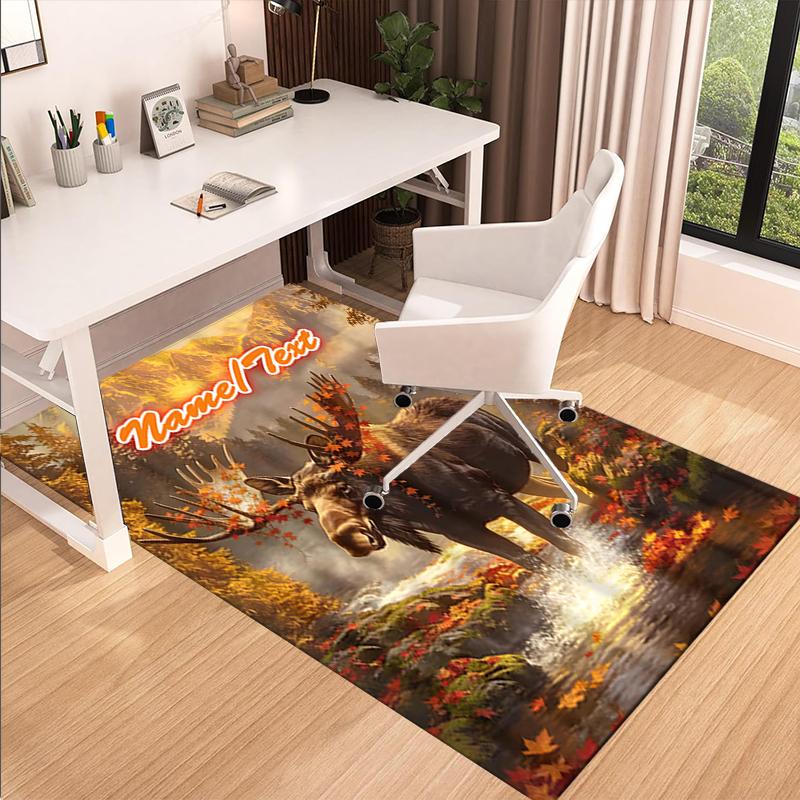 1PC Custom Name Autumnal Moose Majesty Theme Floor Mat Ideal for Living Room, Game Rooms, Office, Bedroom,Floor Mat Playful Design