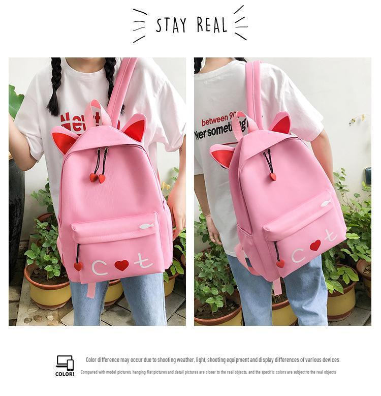 Fresh Korean Style 4-Piece Backpack Set for Middle School Students - Casual Travel and Sports Bag for Women