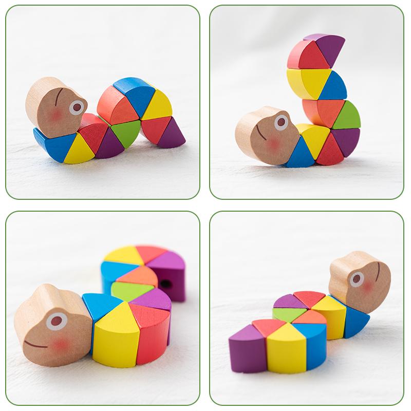Colorful Wooden Caterpillar Worm Puzzles Kids Learning Educational Didactic Baby Toys Fingers Game for Children Montessori Gift