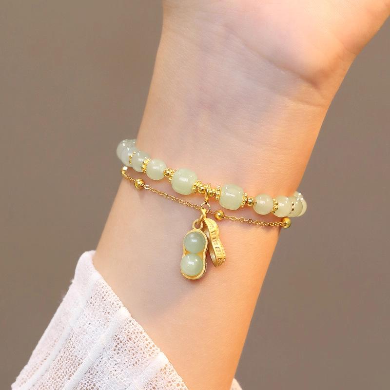 Elegant Hetian Jade & Peanut Women's Bracelet - Ideal Gift for Mother's Day, Birthdays, and Christmas