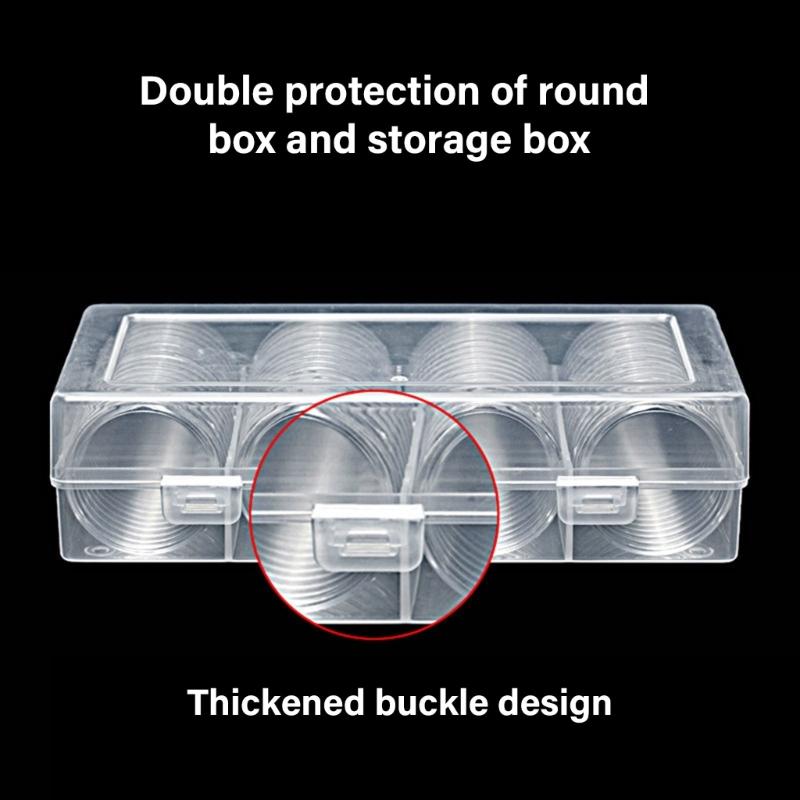 60pcs 40mm Coin Preservation Box Round Dustproof Transparent Coin Capsules Plastic Commemorative Medals Holder Case