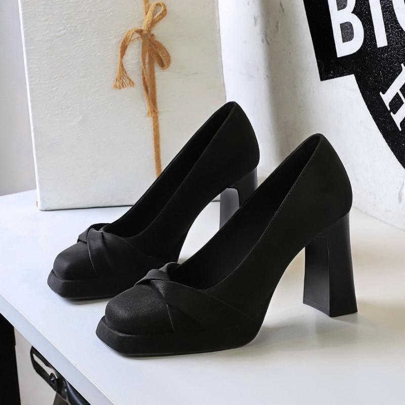 

Модная водонепроницаемая платформа, бант, высокие каблуки, супервысокие каблуки, толстые каблуки, женская обувь, квадратный носок, элегантные туфли-лодочки, женские 35