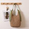 Women's Asian-Inspired Straw Tote Bag - Oversized Solid Woven Beach Bag with Detachable Ribbon for Vacation Essentials & Boho Outfits
