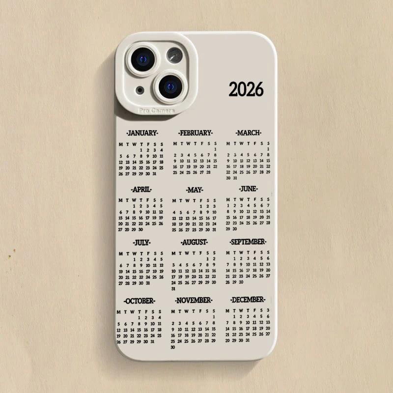 

2026 New Year Calendar Silicone Phone Case For iPhone 17 16 15 14 13 12 11 Pro Max 17 Air 16E XS X XR 7 8 Plus Shockproof Cover iPhone 15 Pro