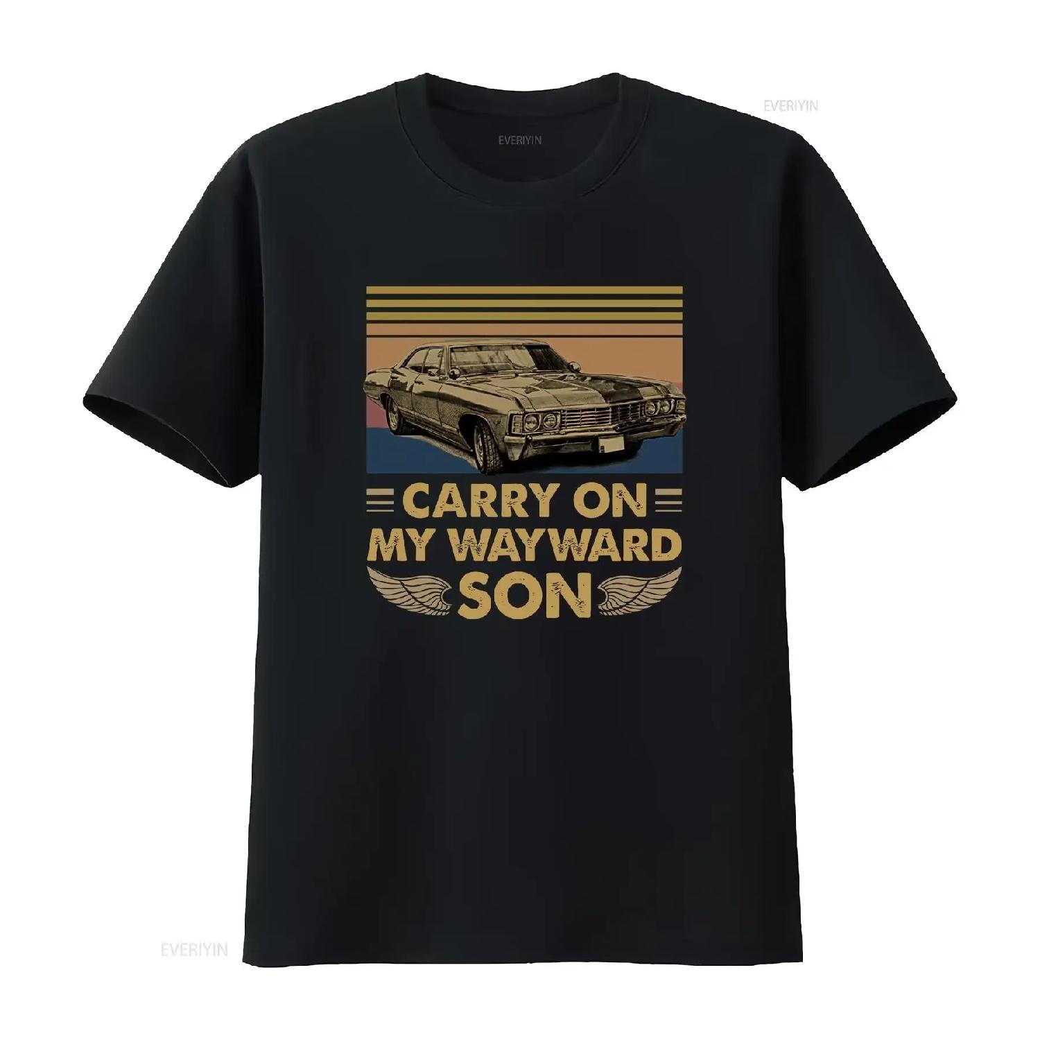 

Carry On My Wayward Son Funny Vintage T Shirt Supernatural Retro For You And Your Friends vintage Washed homme Comfortable XXXXXL чорний