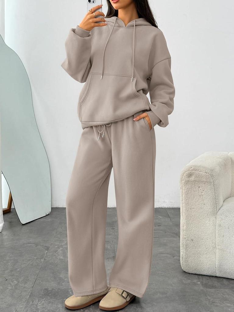 Women's Two-Piece Autumn Set: Velvet Hoodie & Wide-Leg Sweatpants