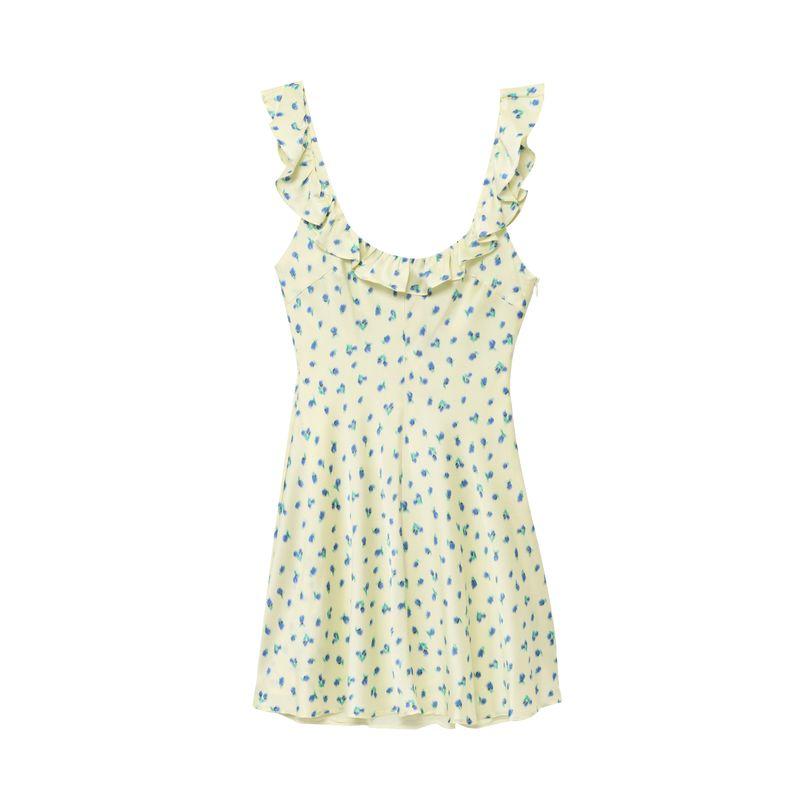 

Kaslead New Women clothes Western Style Fashion Silk Satin Texture Print round Neck Dress 2940067 Picture Color L