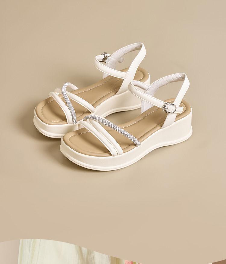 

Light luxury platform sandals women s 2025 new summer open-toed wedge heel women s shoes fashion rhinestone cross-strap Roman sandals 40