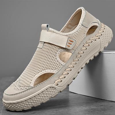 Fashion Classic Style Men's Summer New Handmade Mesh Breathable Sandals 2024 Fashionable Outdoor Men's Beige Comfortable Casual Shoes