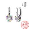 S925 Silver Colorful Sparking Zircon Heart Shape Dopamine Hoop Earrings Flowers Earrings Jewelry for Women Girl Fine Gifts