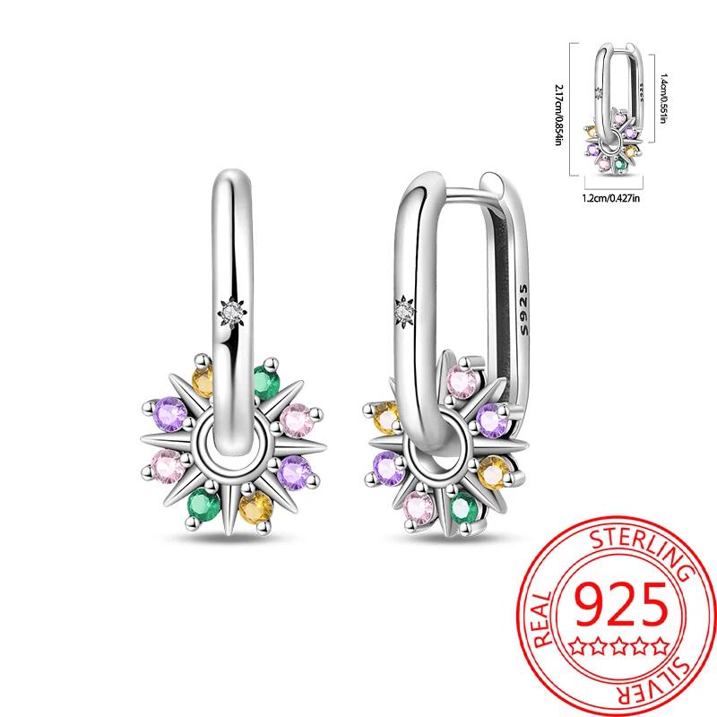 S925 Silver Colorful Sparking Zircon Heart Shape Dopamine Hoop Earrings Flowers Earrings Jewelry for Women Girl Fine Gifts