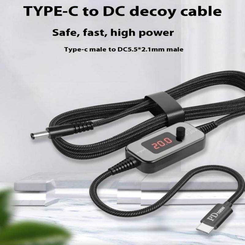 

Кабель для повышения мощности USB C к DC 100 Вт Тип C к DC с регулировкой 5 В-20 В Повышающий модуль Кабель для быстрой зарядки Адаптер-конвертер чёрный