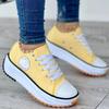 Scarpe di Tela Primavera Estate da Donna Moda Colore Caramella Sneakers con Zeppa Allacciatura Scarpe Singole da Donna Scarpe Piatte Casual da Donna