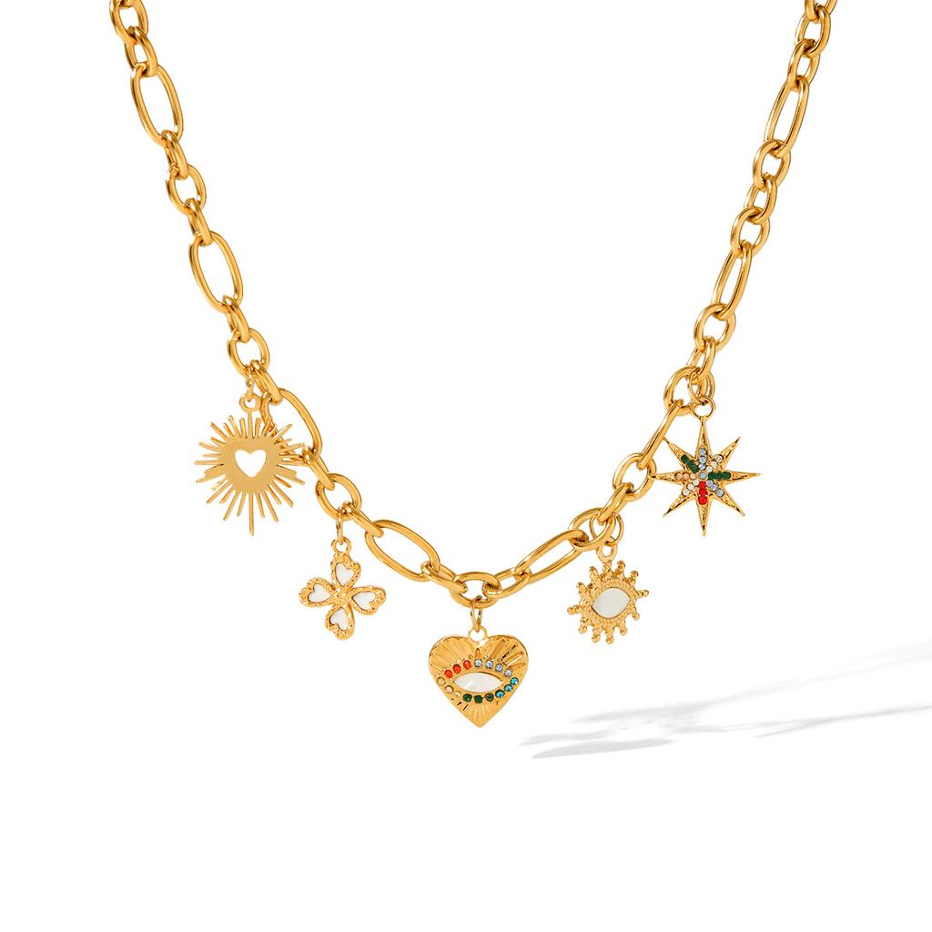 Fashion Evil Eye Stainless Steel Necklace Jewelry for Women Y2K Style Diamond Inlaid Titanium Steel Cross Chain Pendant