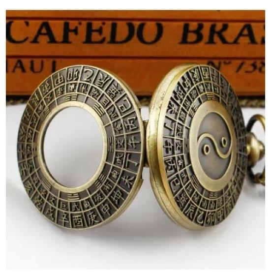 Vintage Retro Black White Bronze Chinese Yin Yang Quartz Unisex Men Women Pocket Watch Quartz Necklace Pendant Clock Chain Classic Dial Jewelry Gift