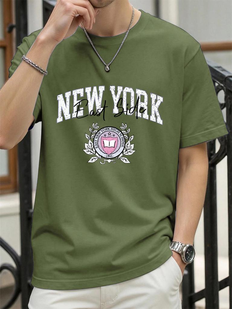 New York East Side Print TShirt Mens Cotton Hip Hop T Shirts ONeck Summer Basics Clothes Casual Trendy AllMatch Short Sleeve