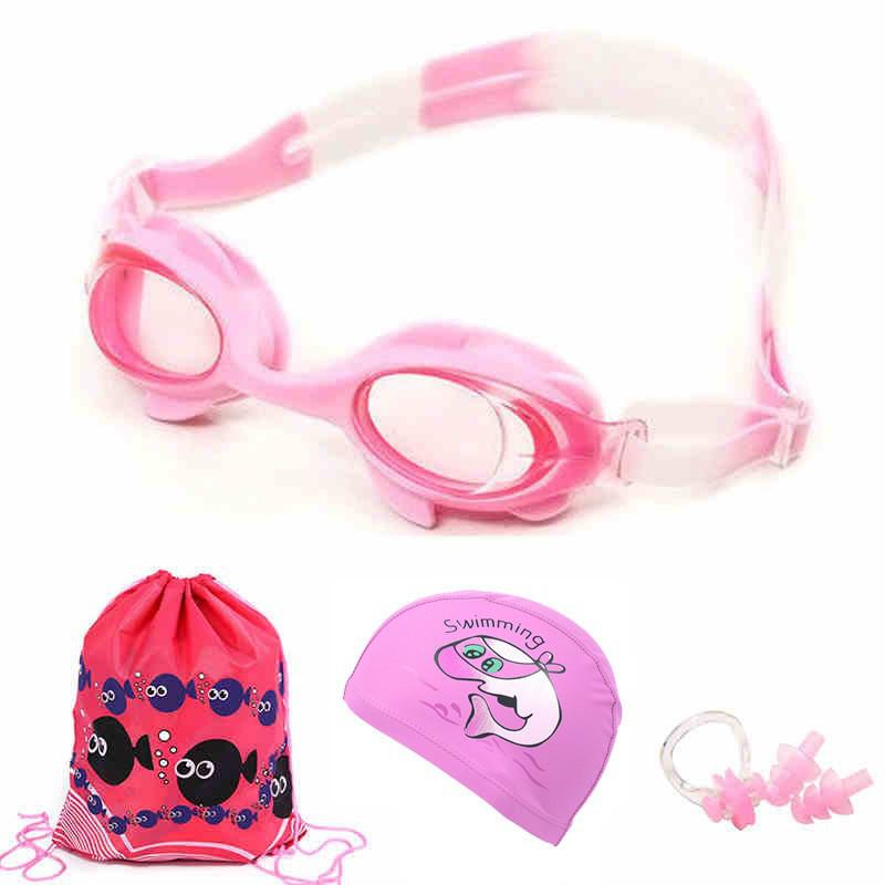 Kids' Cartoon Crab Swimming Goggles Set – Waterproof, Anti-Fog Lenses for Boys & Girls, Four-Piece Set