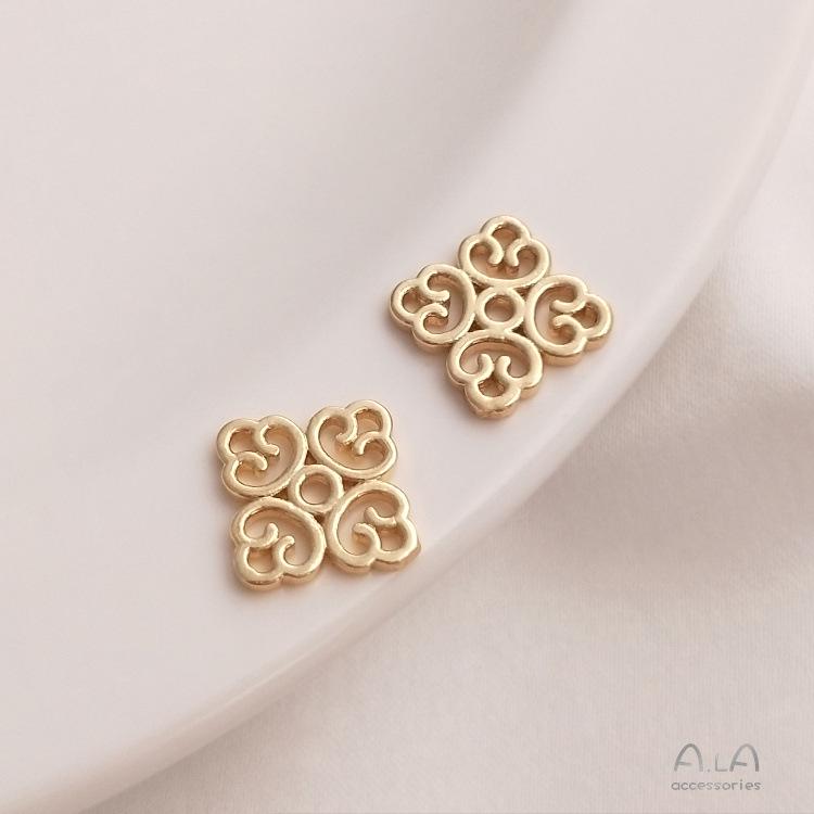 14K Gold Filled Copper-Plated Hollow Flower Totem Double Pendant for DIY Earrings, Bracelets, and Jewelry.