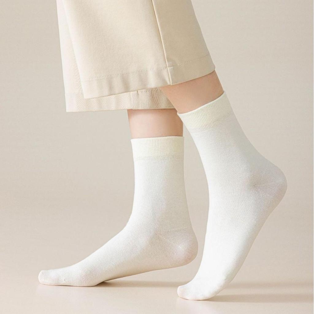 Women's Mid-Calf Solid Color Pure Cotton Socks - Autumn & Spring Trend