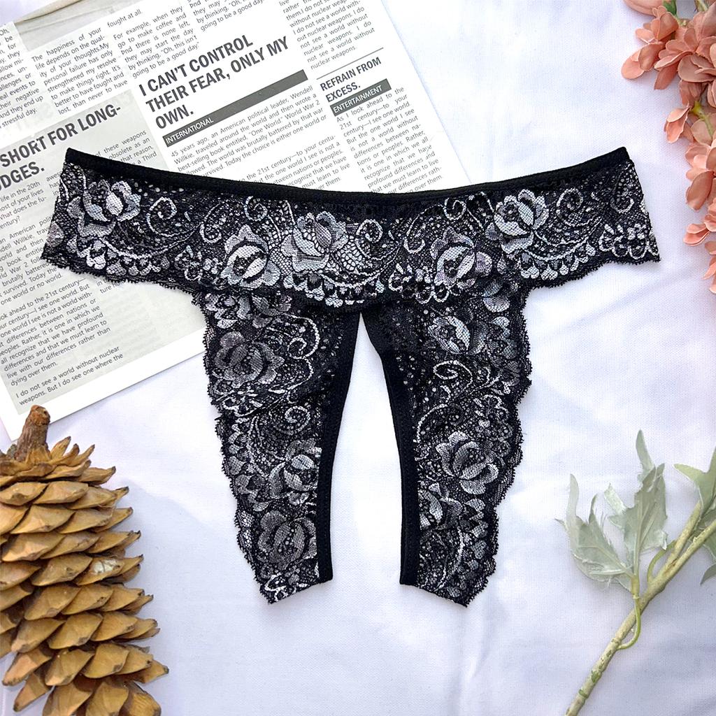 Lace See Through Panty Lingerie Sexy Women Hollow Out Erotic Transparent Crotchless Mini Culotte Underwear Exotic Clothing