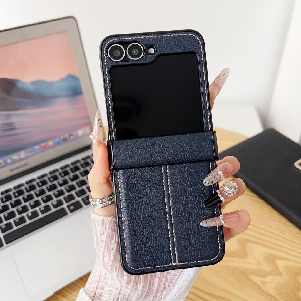 Luxus Kalbsleder PU Leder Linienstruktur Faltbare Handyhülle für Samsung Galaxy Z Flip 6 5 4 3 5G Linsenschutz Matt Stoßfeste Hülle