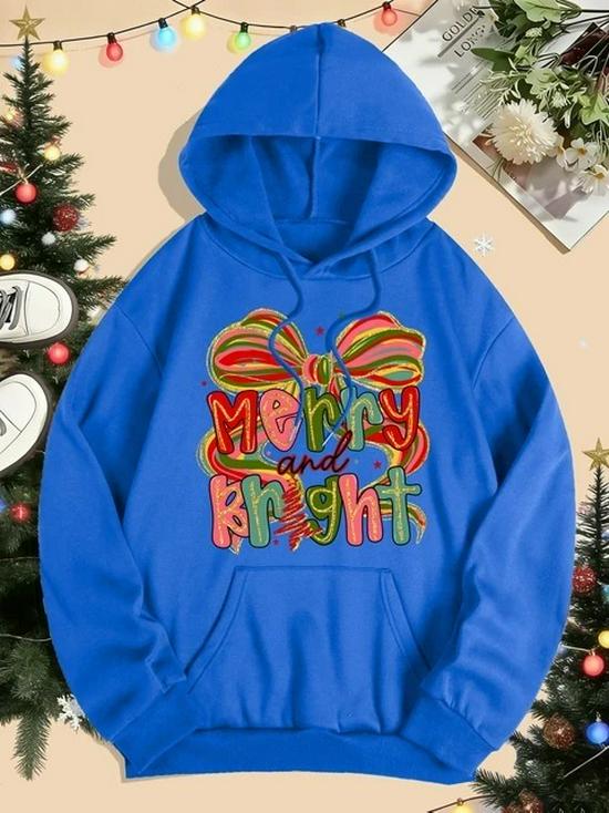 Merry & Bright Bow Print Women's Hoodie - Autumn/Winter Loose Pullover