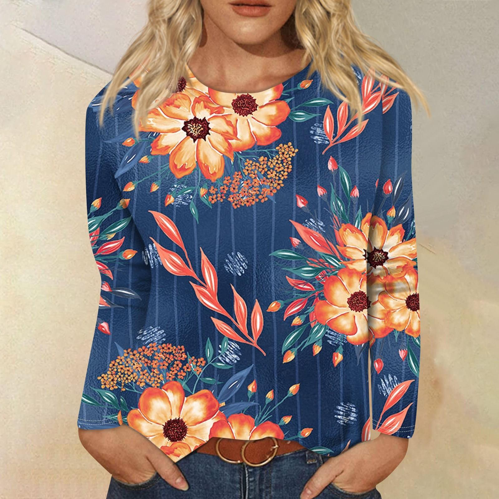 

Женская мода Повседневная ретро-принт с круглым вырезом и длинным рукавом Декоративная футболка Топ XXXXL