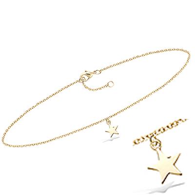 [Q8241] - Gold Plated Ankle Chain 'Star' Gold - 25 Cm 7 Mm